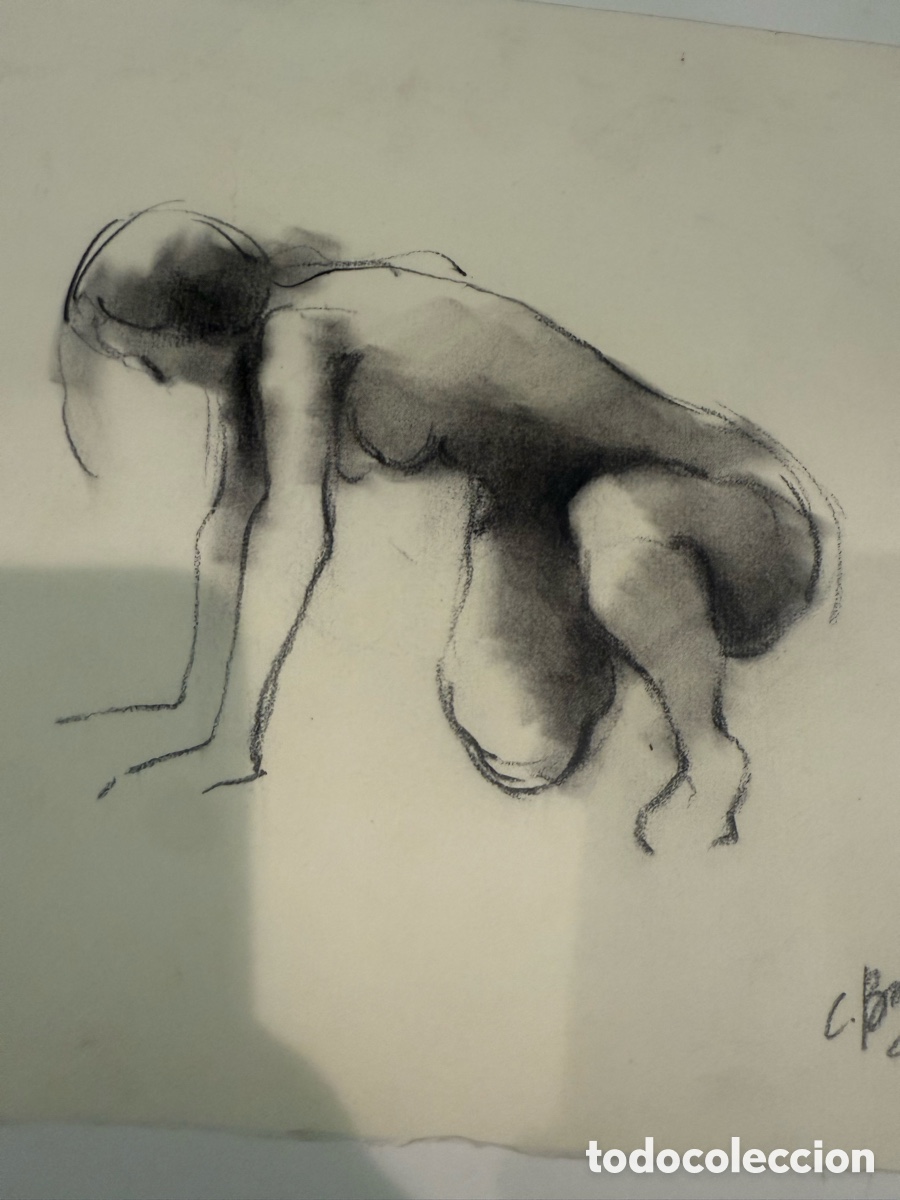 Arte: Dibujo original de desnudo femenino sobre papel firmado, dedicado a Carles Prun&eacute;s