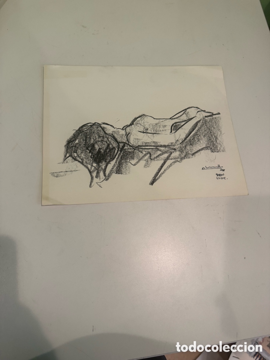 Arte: Dibujo original de desnudo femenino recostado dedicado a Carles Prun&eacute;s, firma a identificar
