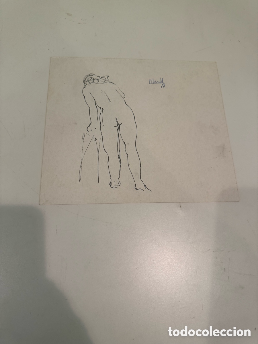 Arte: Obra firmada. Firma a identificar. Dibujo original de desnudo femenino