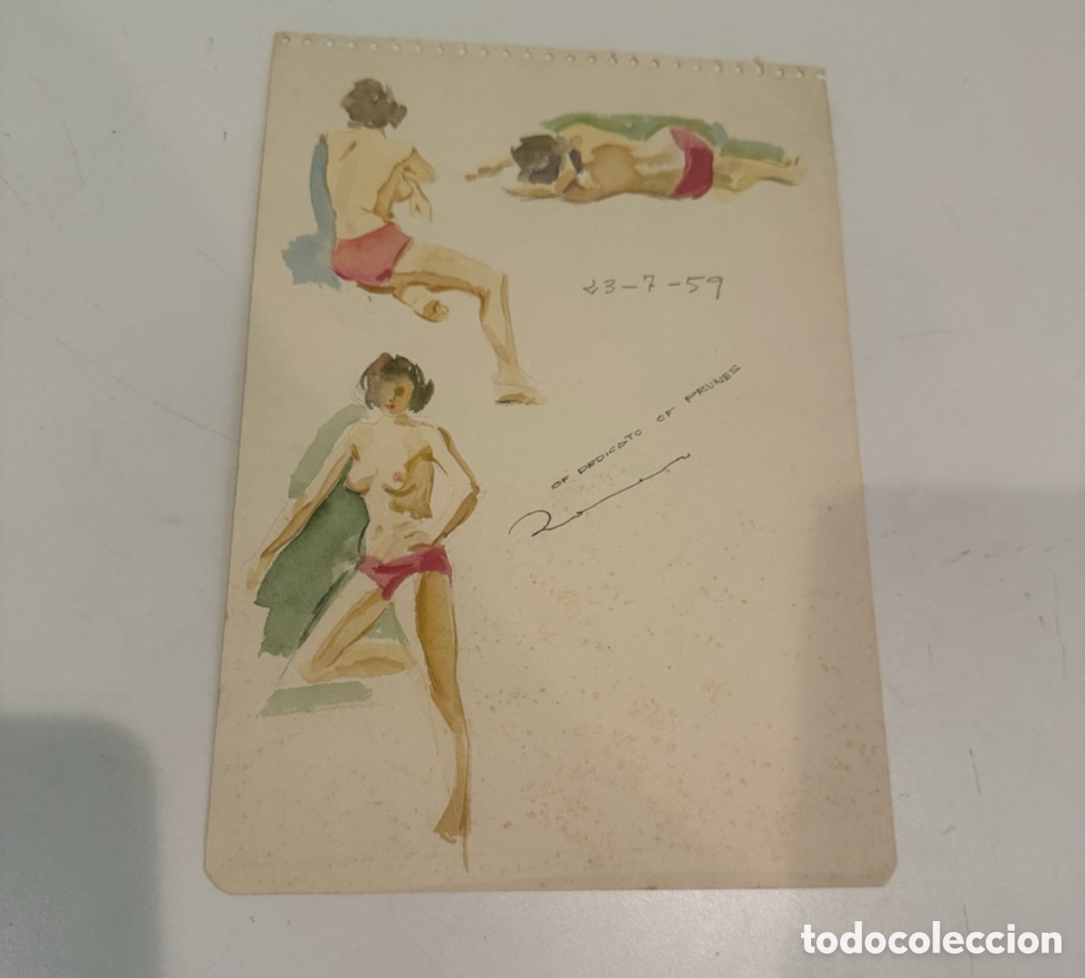 Arte: Acuarela de desnudos femeninos dedicada a Carles Prun&eacute;s (1959)