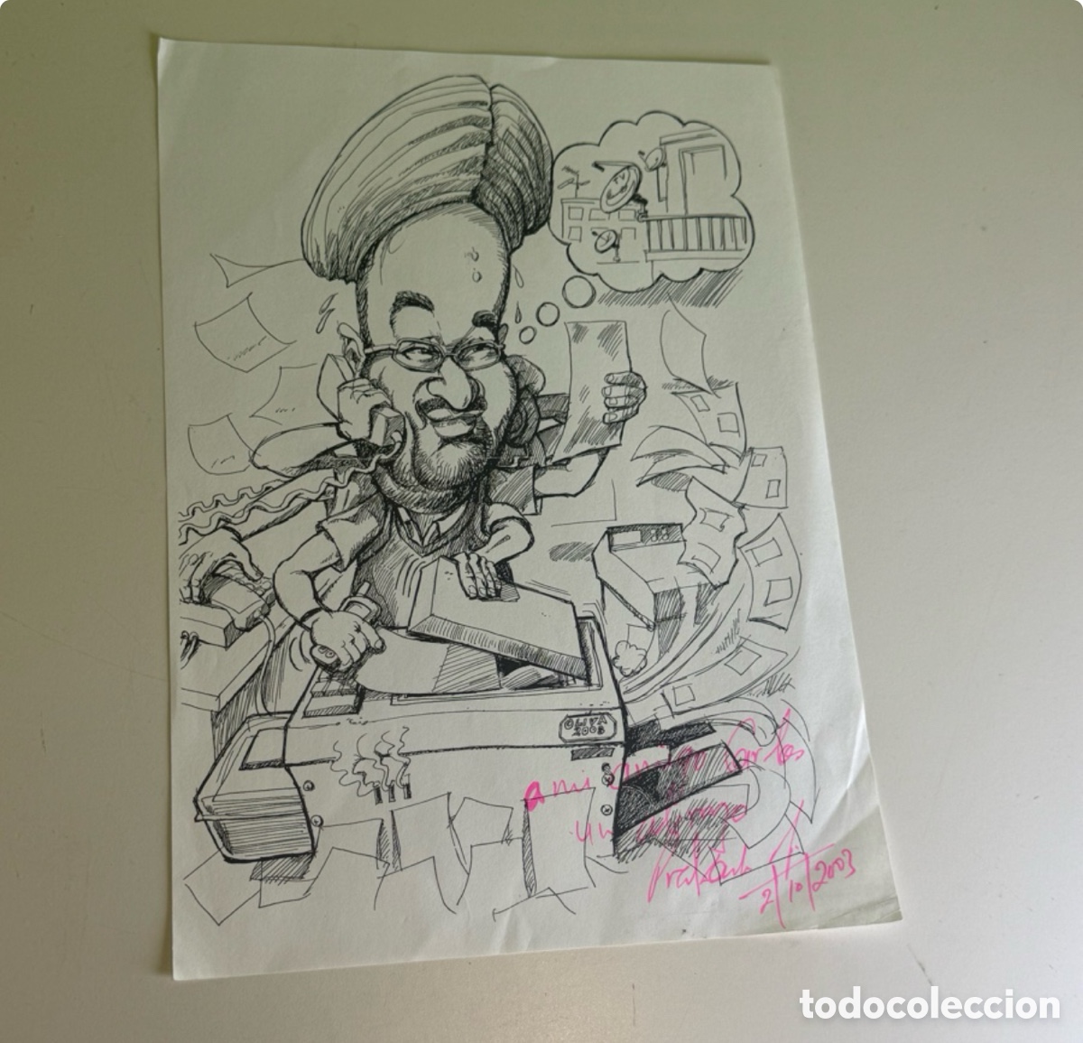 Arte: Dibujo humor&iacute;stico dedicado a Carles Prun&eacute;s.Firma a identificar
