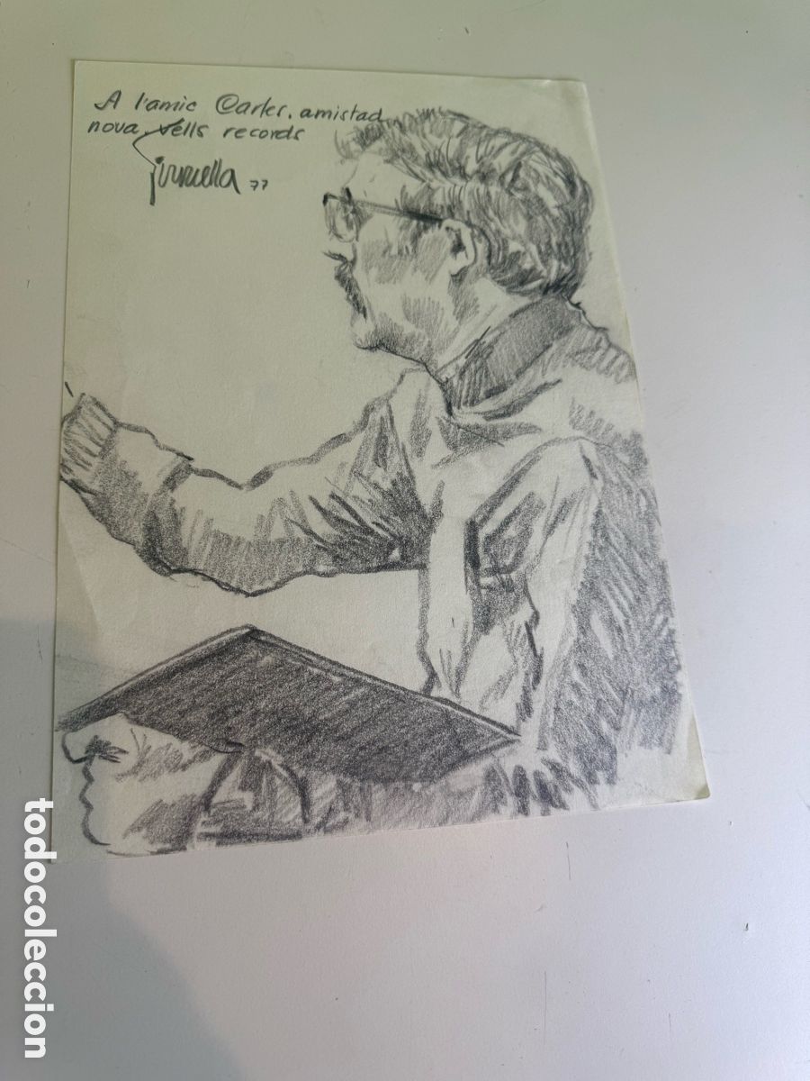 Arte: Dibujo dedicado a Carles Prun&eacute;s &ndash; Retrato masculino &ndash; Firma a identificar