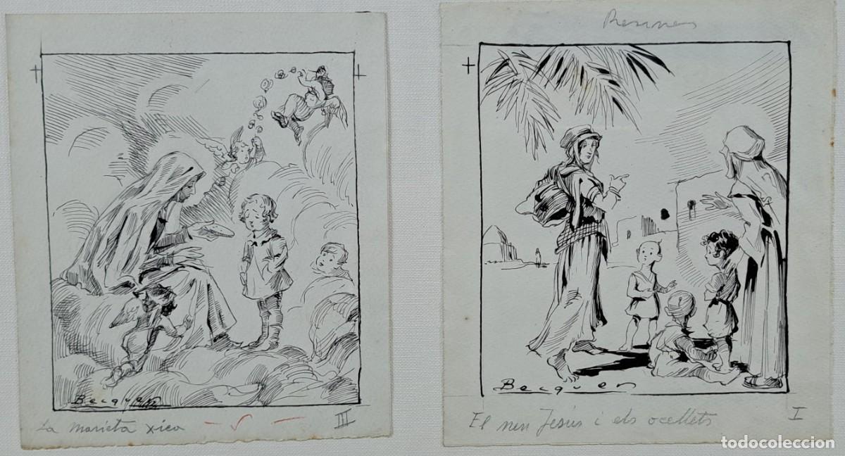 Arte: Dibujos originales a plumilla firmados Becquer, ca. 1900&ndash;1920