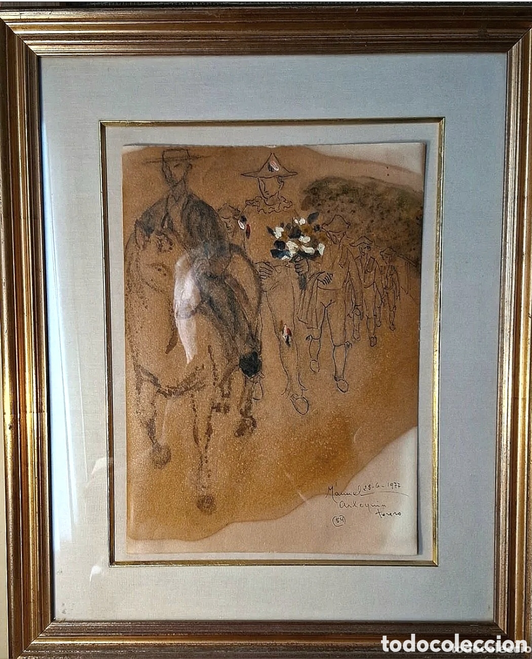 Arte: MANUEL BORGOGNA (ITALIA 1917-CAR&Aacute;CAS,VENEZUELA,1980) &rdquo;ARLEQU&Iacute;N TORERO&rdquo; TECNICA MIXTA (31 x 22)