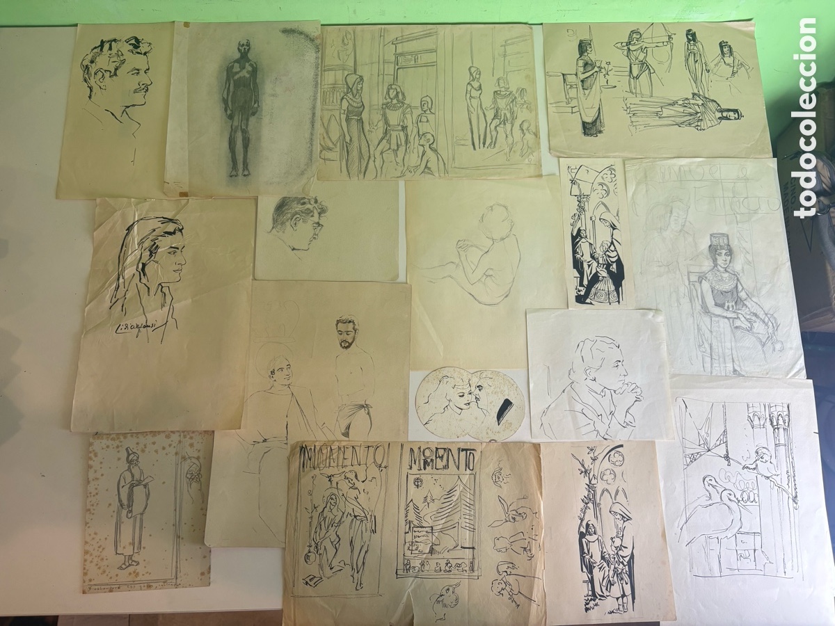 Kunst: Gran lote de m&aacute;s de 50 dibujos y bocetos originales sobre papel &ndash; Archivo de Carles Prun&eacute;s