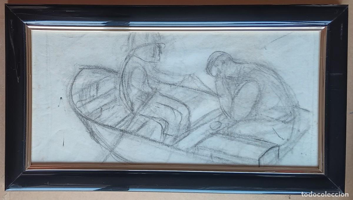 Arte: ANTIGUO DIBUJO ORIGINAL AN&Oacute;NIMO. ENMARCADO CRISTAL 49,5 X 27,5. PAPEL MARCA GUARRO.