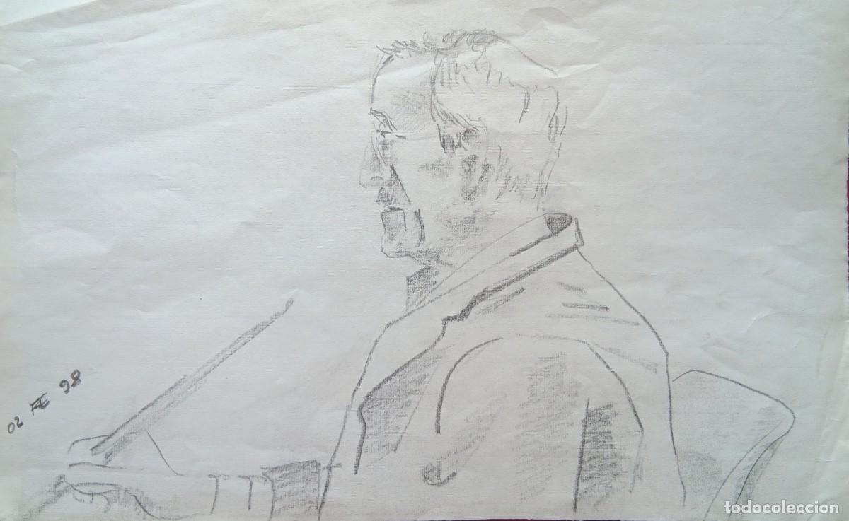 Arte: ANTIGUO DIBUJO ORIGINAL AN&Oacute;NIMO. ENMARCADO CRISTAL 51,5 X 41,5. PAPEL MARCA GUARRO.