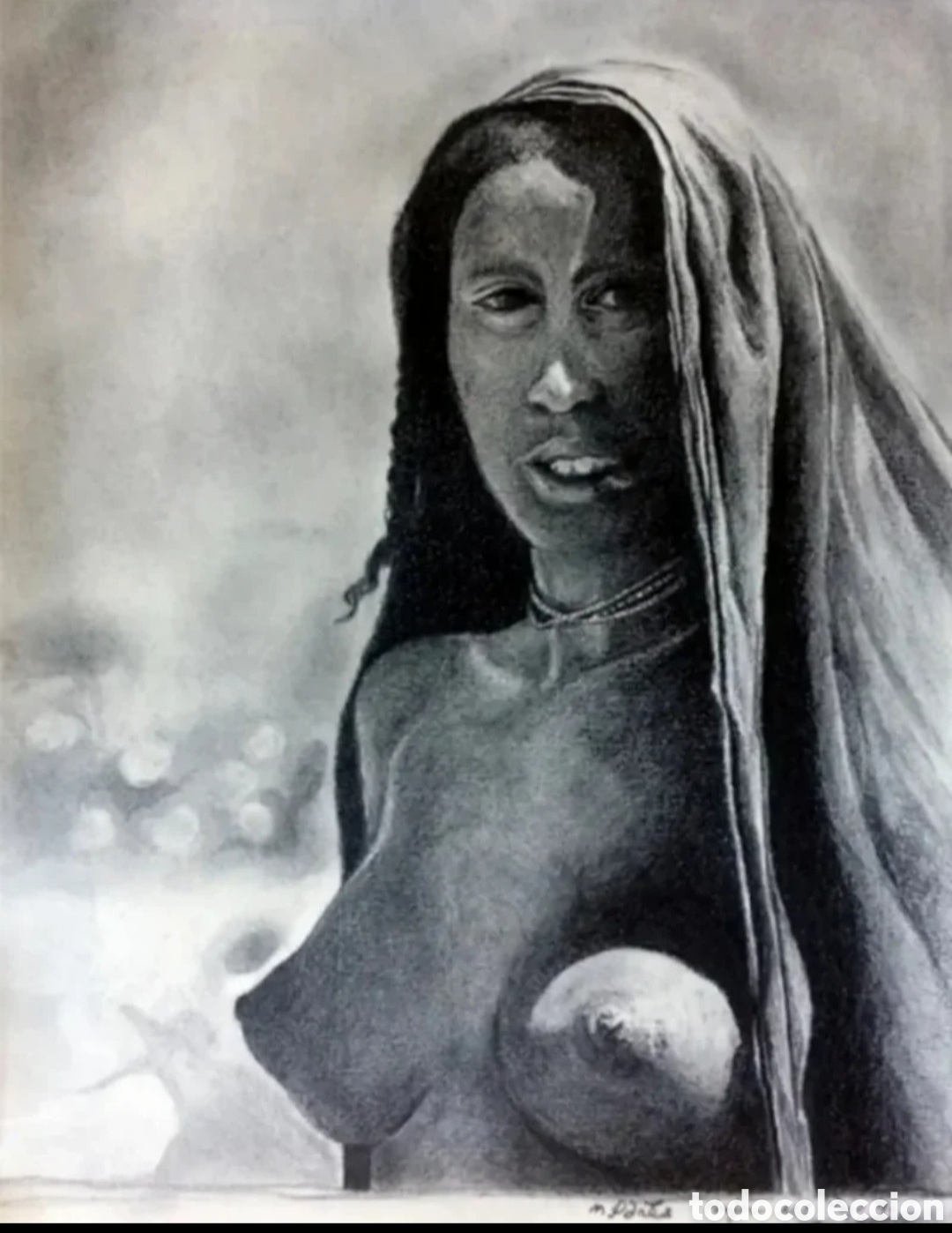 Arte: Mujer Africana dibujo al carboncillo