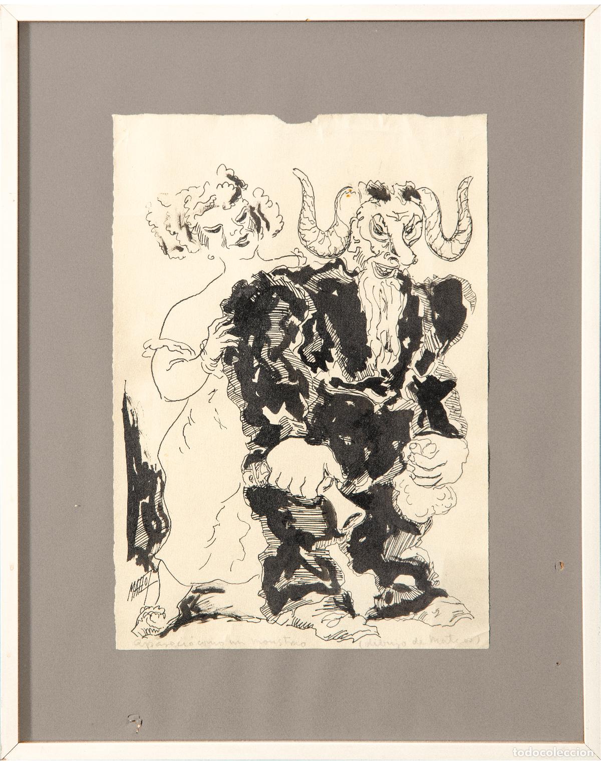 Arte: Apareci&oacute; como un monstruo dibujo a tinta Francisco Mateos Gonz&aacute;lez primera mitad del siglo XX