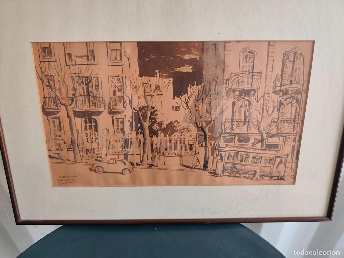 Arte: Cuadro dibujo a tinta tranv&iacute;a blau