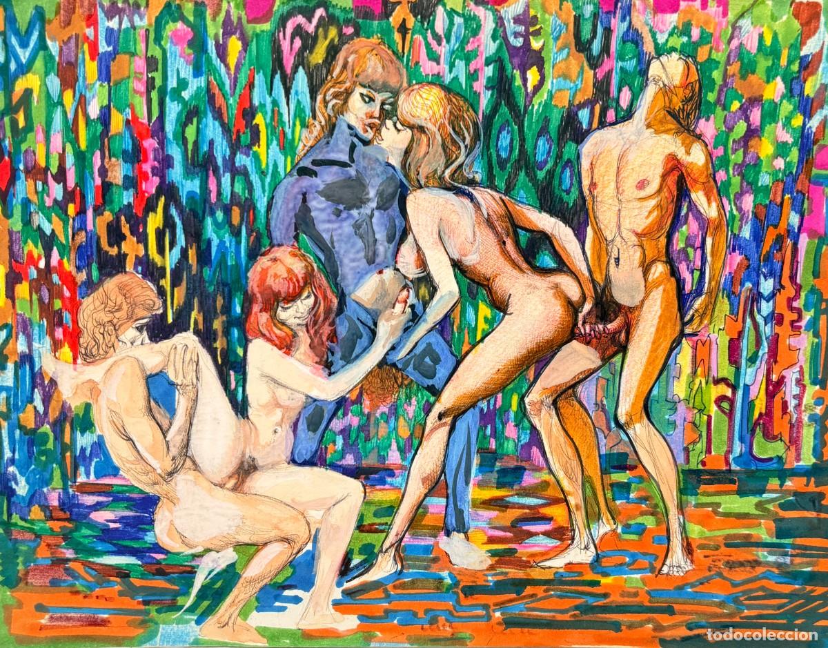 Art: DIBUJO A DOBLE CARA FIRMADO. TECNICA MIXTA. COMPOSICION EROTICA