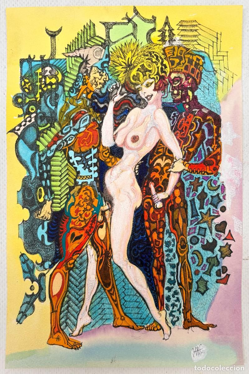 Art: DIBUJO A DOBLE CARA FIRMADO. TECNICA MIXTA. COMPOSICION EROTICA