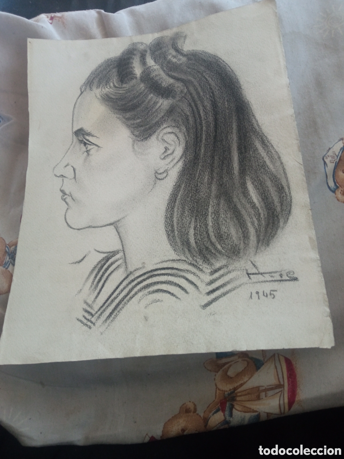 Arte: Antiguo dibujo firmado en 1945, mide 30,8x24,5cm
