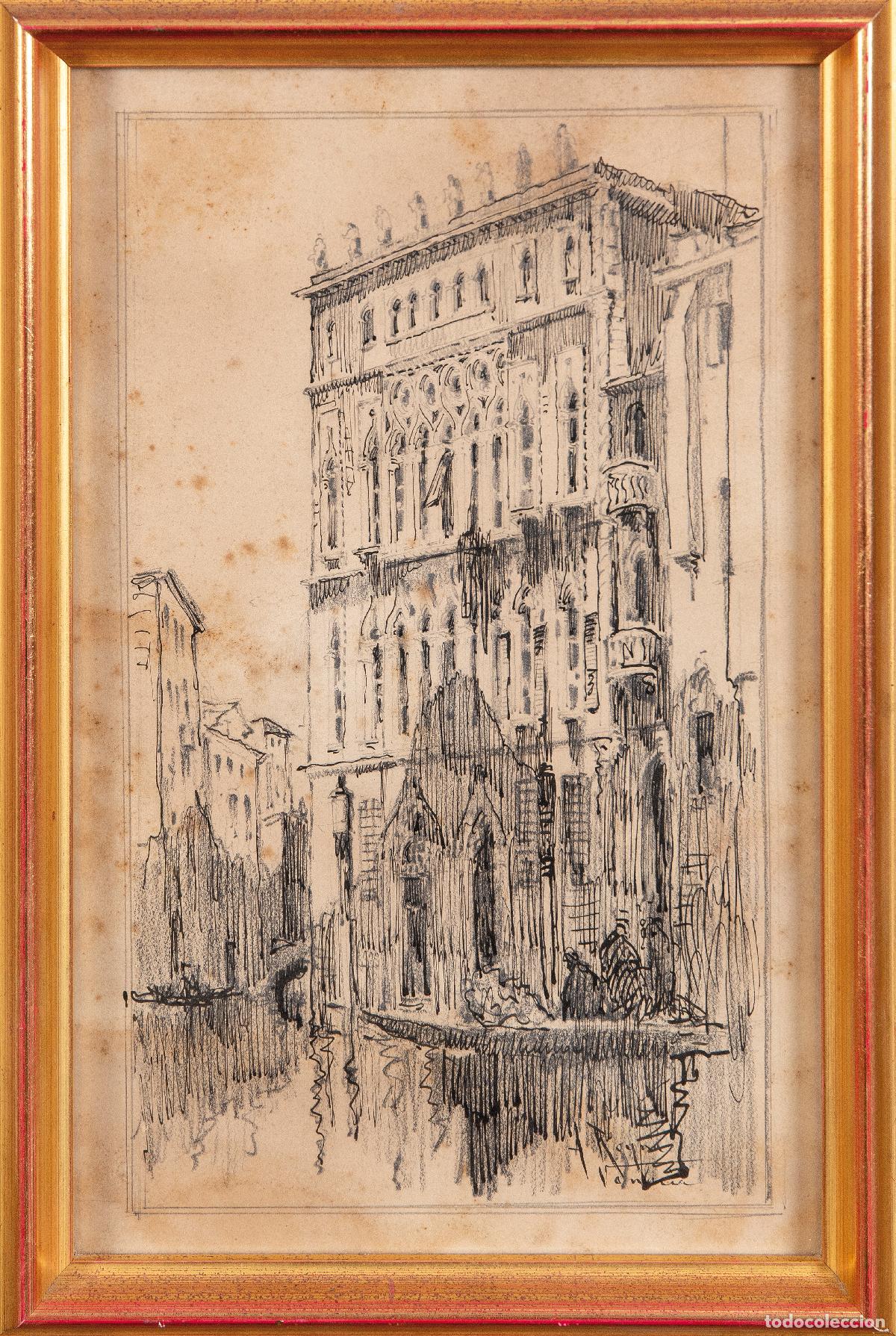 Arte: Palacio Ca`d`Oro de Venecia dibujo a l&aacute;piz Antonio Reyna Manescau escuela espa&ntilde;ola del siglo XIX