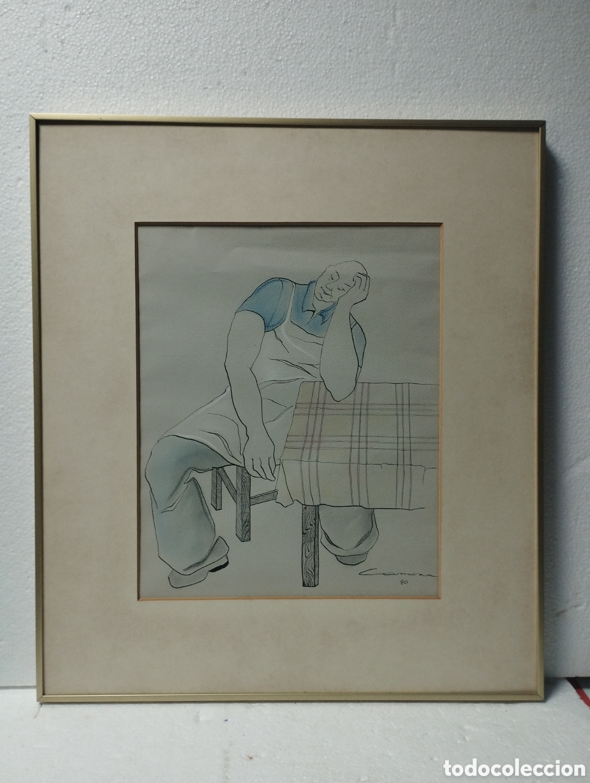 Arte: DIBUJO DE PERDONAJE SOBRE PAPEL FIRMADO CARMONA 90. MEDIDA DIBUUJO 28X35 CM. MARCO 46C53 CM.
