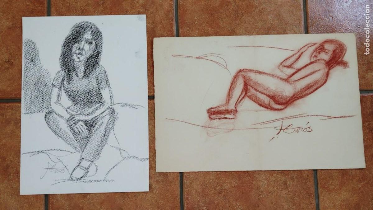 Arte: JORDI CUROS VENTURA.-A&Ntilde;O 1930-2017.-PINTOR.-DIBUJOS DE MUJERES.-LAPIZ.-SANGUINA.-OLOT.-GERONA.