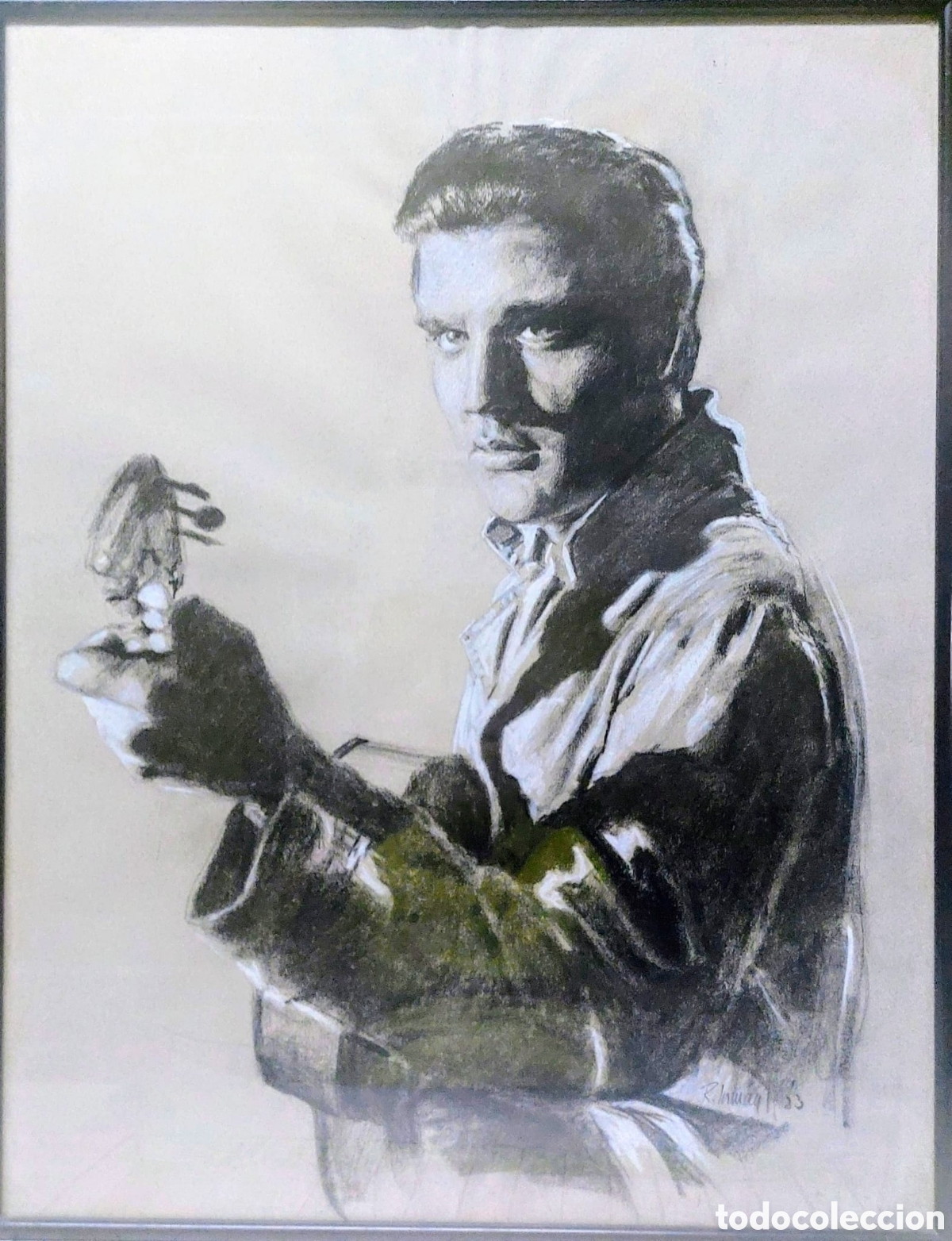 Arte: ROGERT IMMAN RETRATO AL CARBON DE ELVIS PRESLEY 60X46 ESTA MARCADO A&Ntilde;O 1983