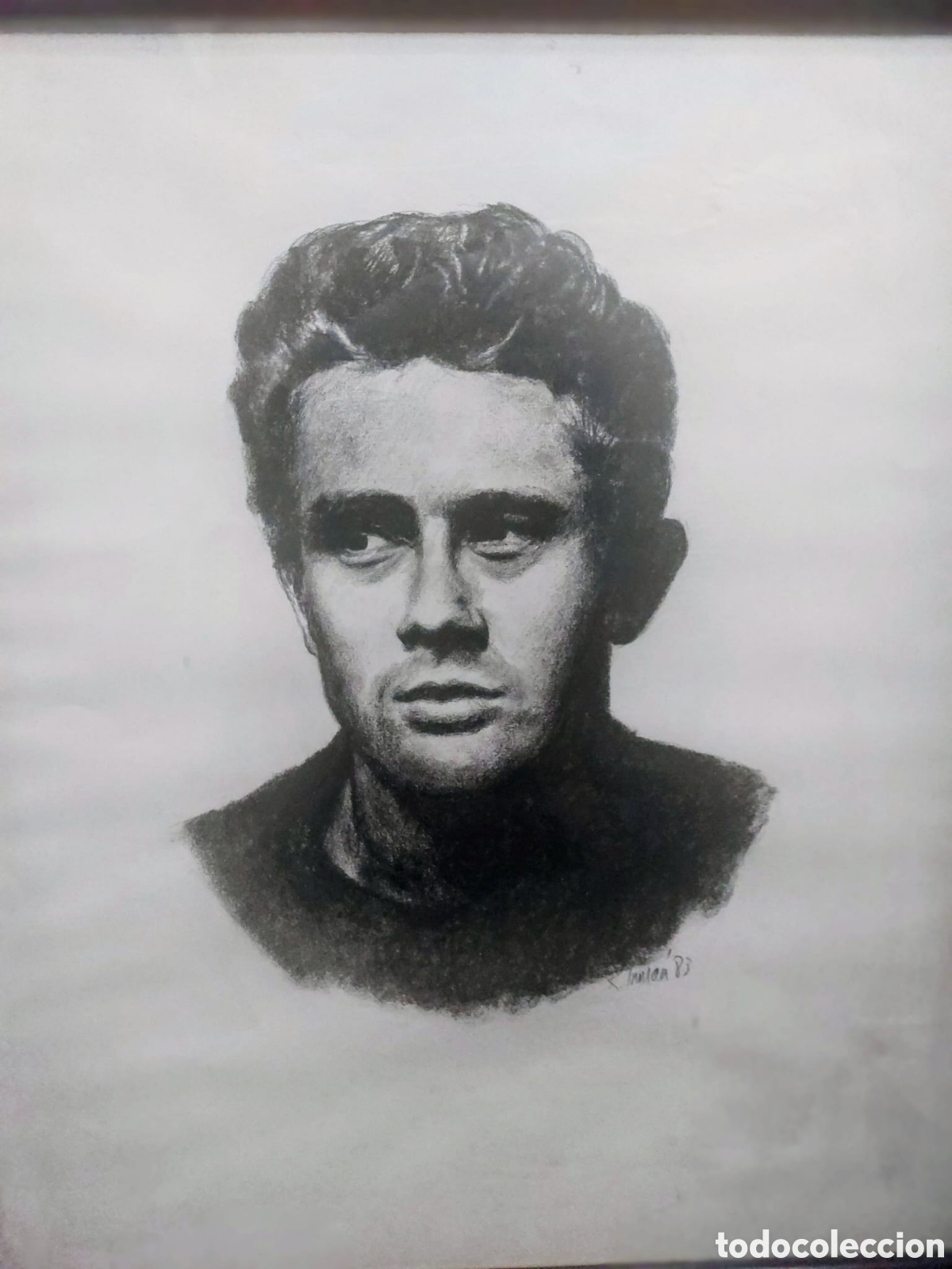 Arte: ROGERT IMMAN RETRATO CARBON DE JAMES DEAN 1983 MEDIDAS 57X46 MAS MARCO