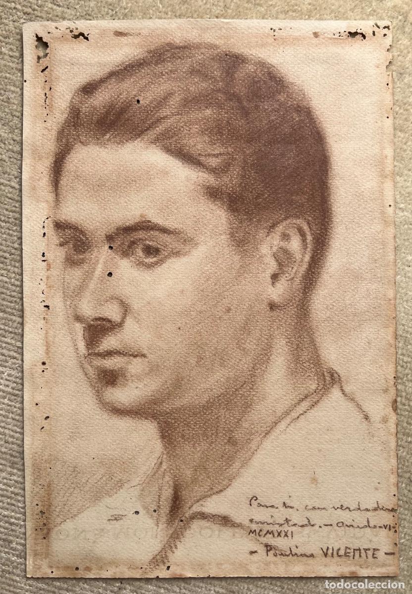 Arte: Paulino Vicente (Asturias, 1900 - 1990) - Dibujo retrato a un amigo - Oviedo, 1921