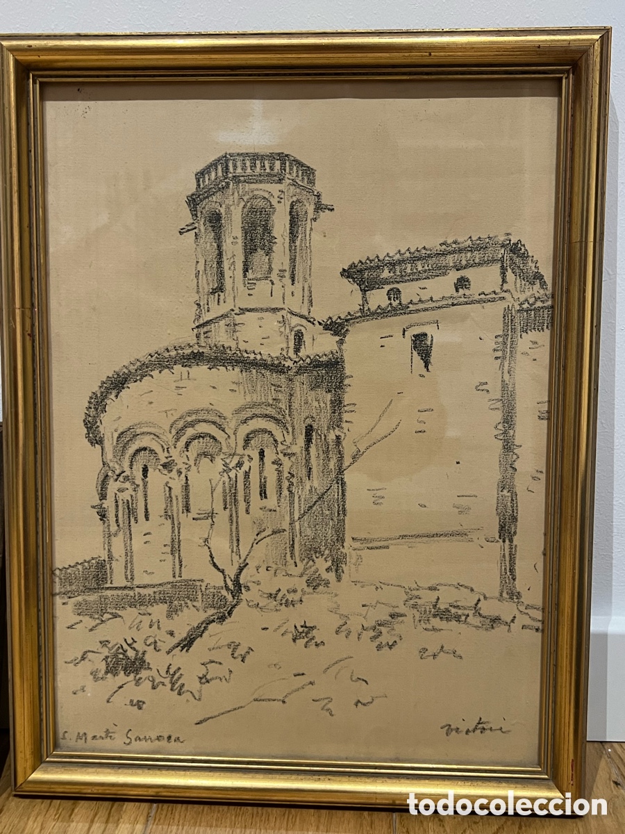 Arte: LLU&Iacute;S VICTORI ELIAS (Barcelona, 1906-1982) DIBUJO A CARBON. VISTA DE UN PAISAJE SANT MART&Iacute; SARROCA