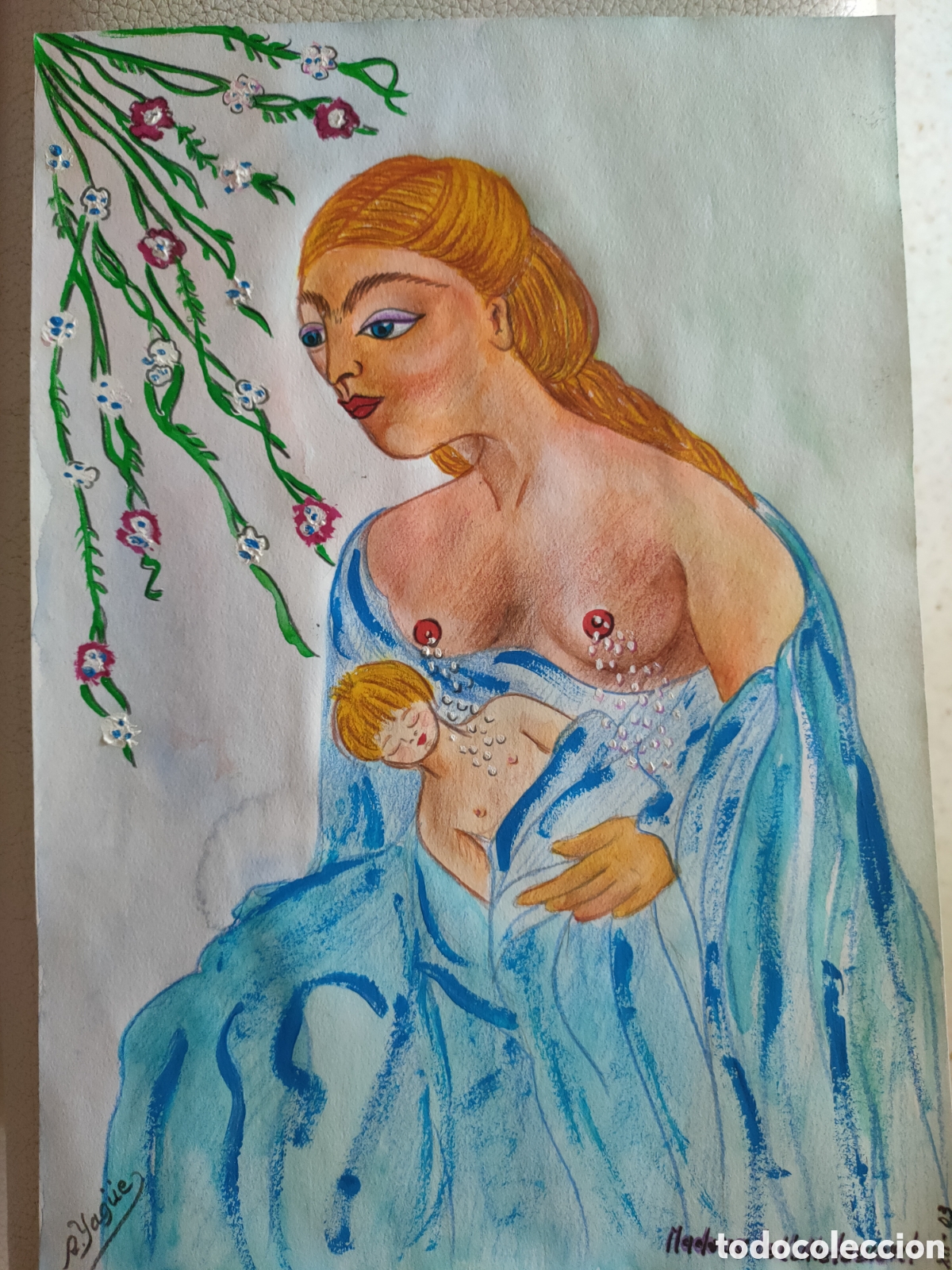 Arte: Rosa Yag&uuml;e t&eacute;cnica mixta sobre cartulina