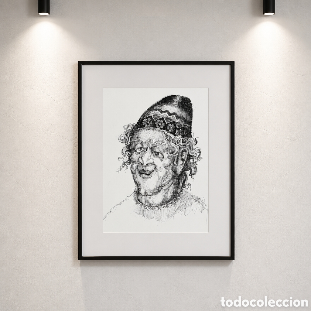 Arte: FRANCISCO MORENO ORTEGA . MALAGA .DIBUJO A PLUMILLA . MEDIDAS OBRA 38x28 cm. MARCO 50&times;40 cm