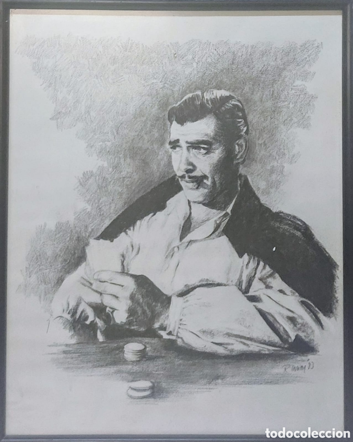 Arte: ROGERT IMMAN RETRATO AL CARBON .49X39 ARTISTA CLARK GABLE 1983 TIENE MARCO