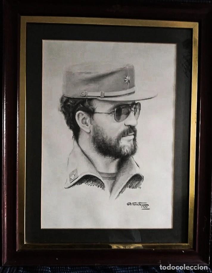 Arte: DIBUJO al CARBONCILLO / (HIPERREALISMO). *RETRATO COMANDANTE DE INGENIEROS*. FDO.: P. VIZUETE. 1984