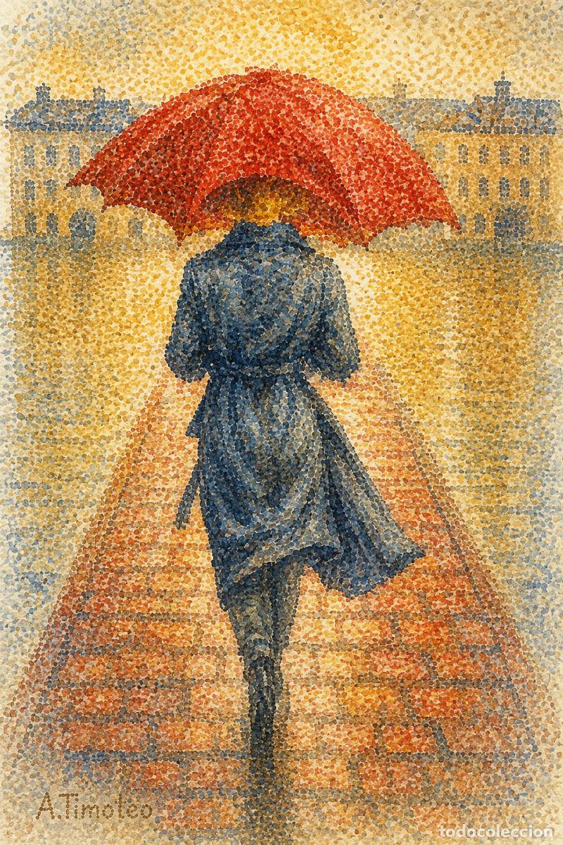 Arte: L&Aacute;MINA, DIBUJO, CUADRO.- PASEO LLUVIOSO..H184..30x42 cm.-280g/m2.