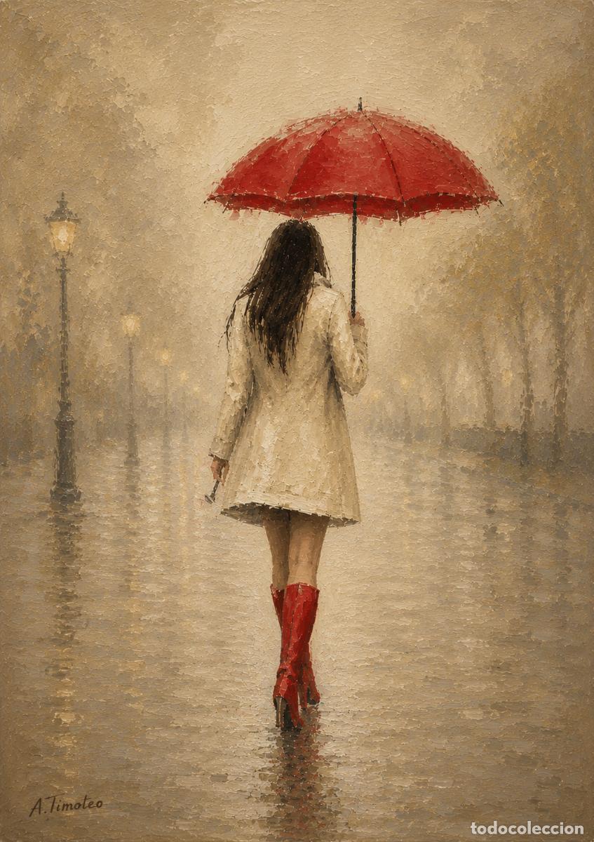 Arte: L&Aacute;MINA, DIBUJO, CUADRO.- PARAGUAS ROJO..H186..30x42 cm.-280g/m2.