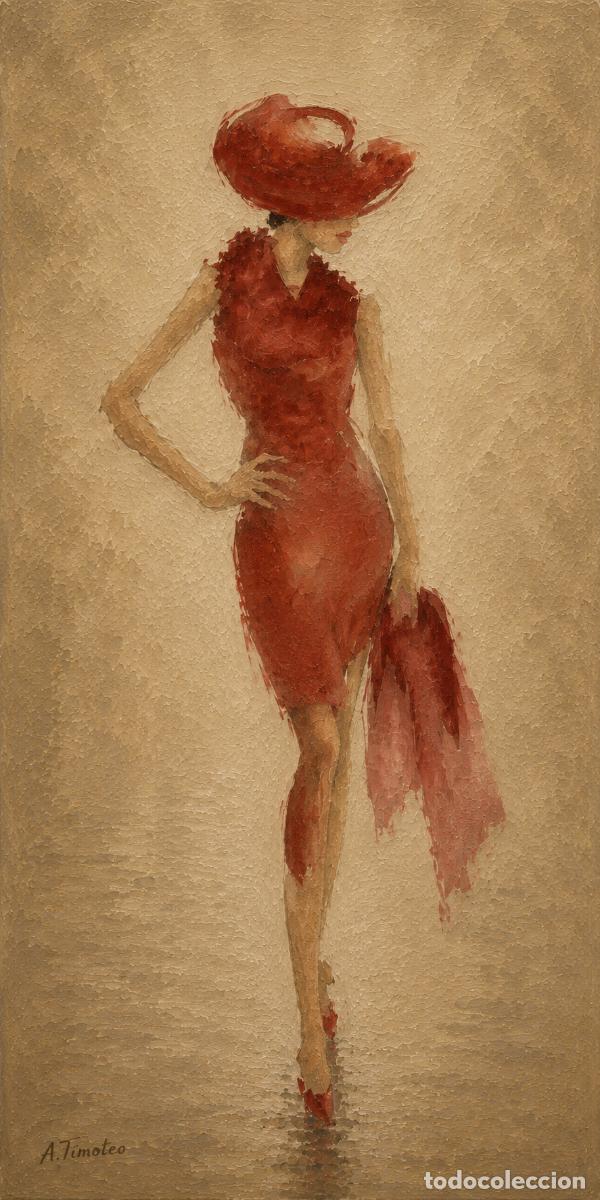 Arte: L&Aacute;MINA, DIBUJO, CUADRO.- MUJER DE ROJO..H188..30x42 cm.-280g/m2.