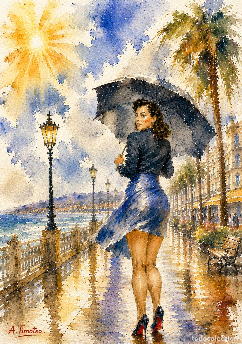 Arte: L&Aacute;MINA, DIBUJO, ACUARELA,CUADRO.- ENTRE SOL Y LLUVIA..H177..30x42 cm.-280g/m2.