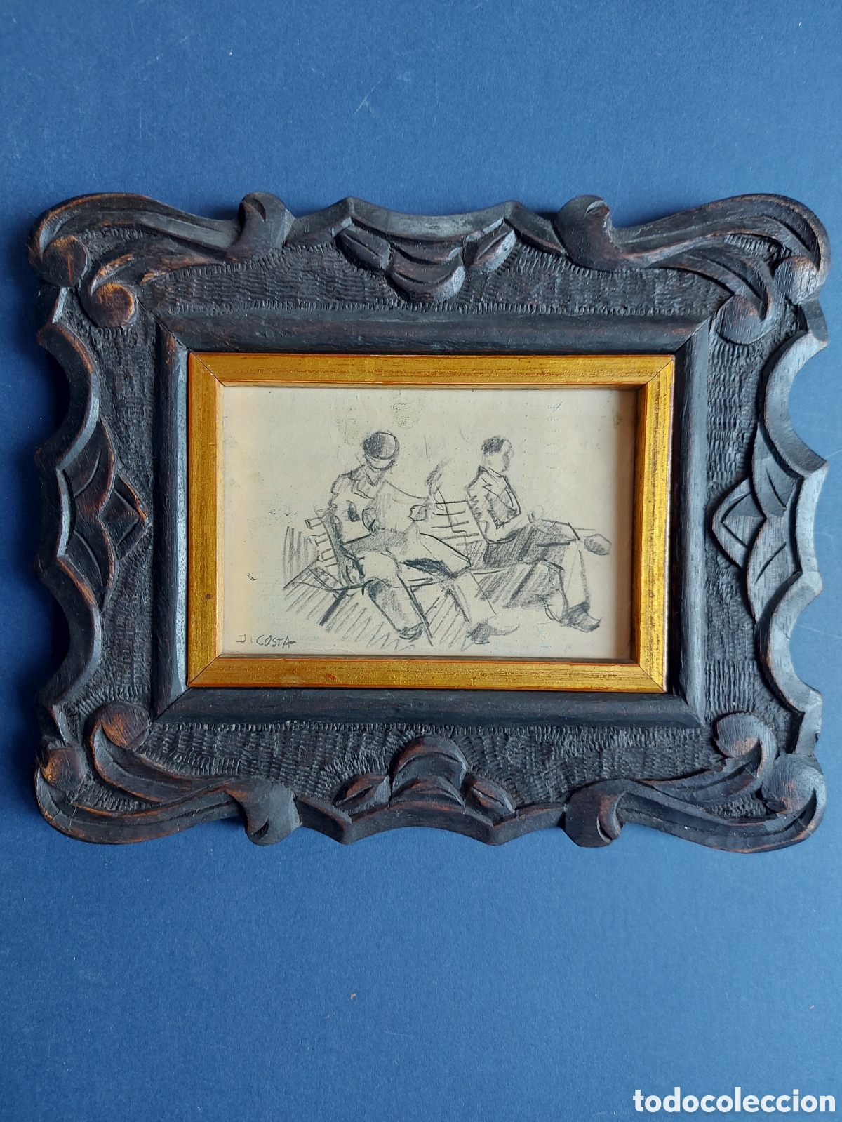 Arte: JACINT COSTA&rdquo; BOCETO PERSONAJES LEYENDO EN EL PARQUE&rdquo; DIBUJO EPOCA
