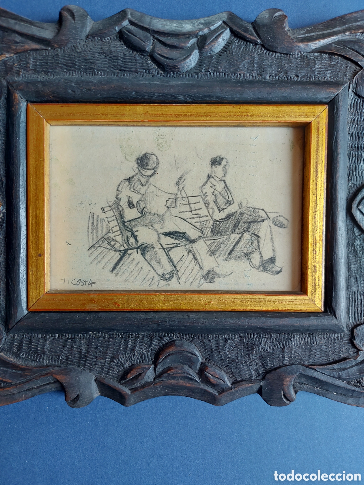 Arte: JACINT COSTA&rdquo; BOCETO PERSONAJES LEYENDO EN EL PARQUE&rdquo; DIBUJO EPOCA