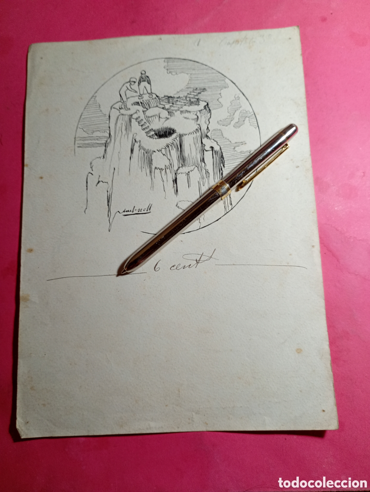 Arte: VALENCIA Y MURCIA - Dibujo original a pluma firmado Carbonell. Ilustraci&oacute;n editorial cap&iacute;tulo 3&ordm;