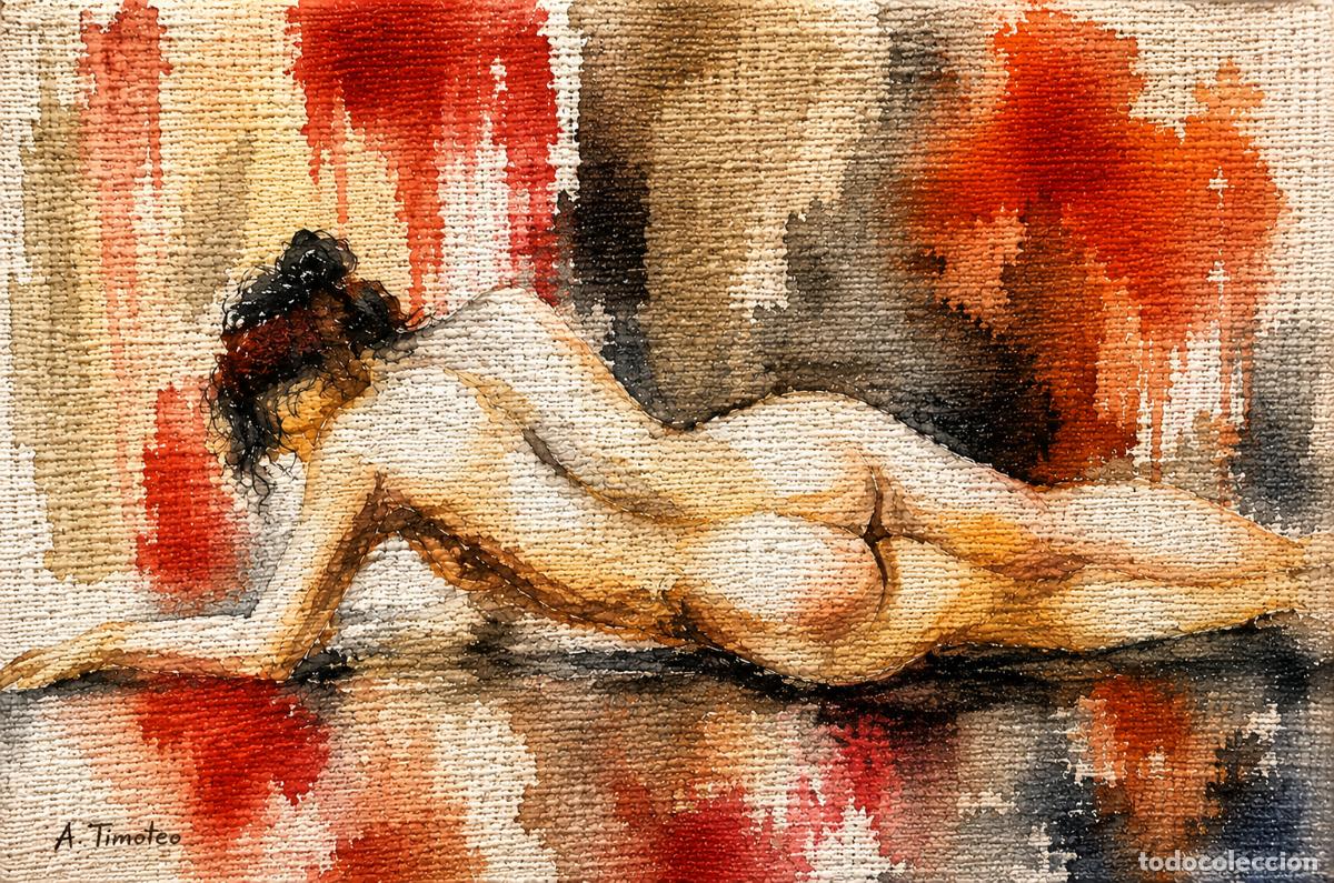 Arte: L&Aacute;MINA de LIENZO ORIGINAL, DIBUJO, ACUARELA,CUADRO.- REPOSO CARMES&Iacute;..H193..30x42 cm.-280g/m2.
