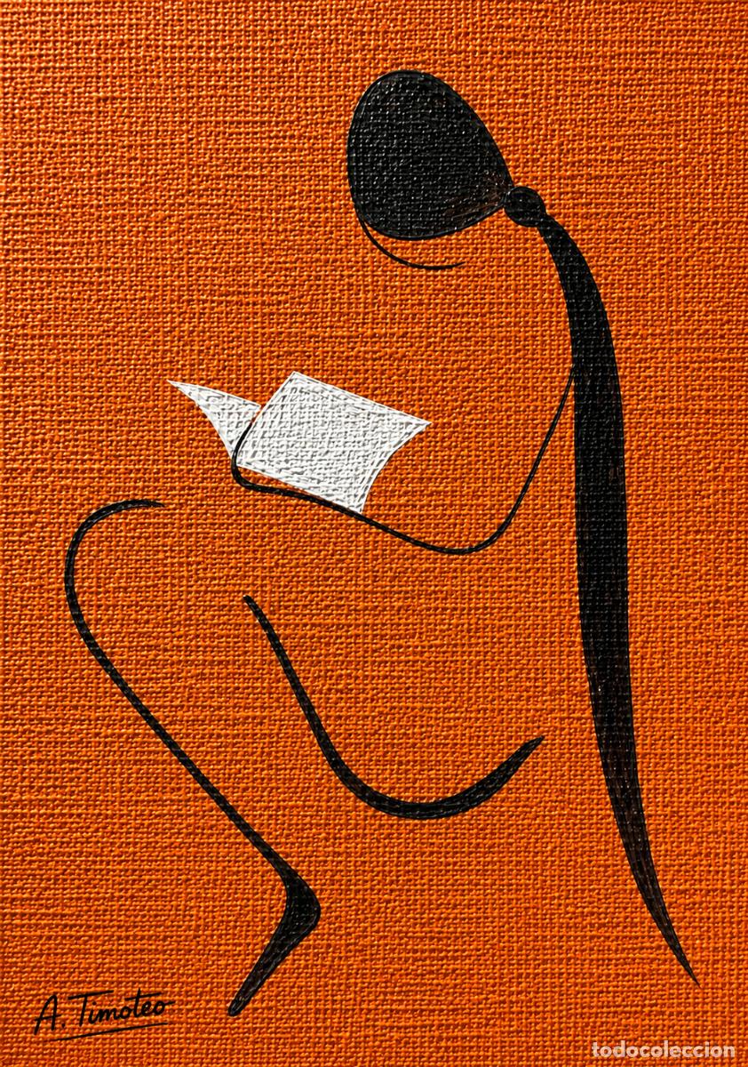 Arte: L&Aacute;MINA de LIENZO ORIGINAL, DIBUJO, ACUARELA,CUADRO.- LECTURA INTIMA..H201..30x42 cm.-280g/m2.