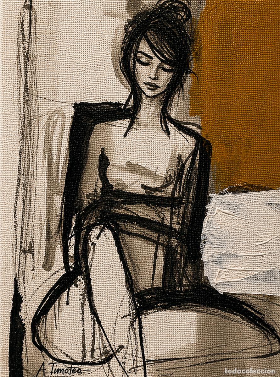 Arte: L&Aacute;MINA de LIENZO ORIGINAL, DIBUJO, ACUARELA,CUADRO.- INTIMIDAD SILENCIOSA..H208..30x42 cm.-280g/m2.