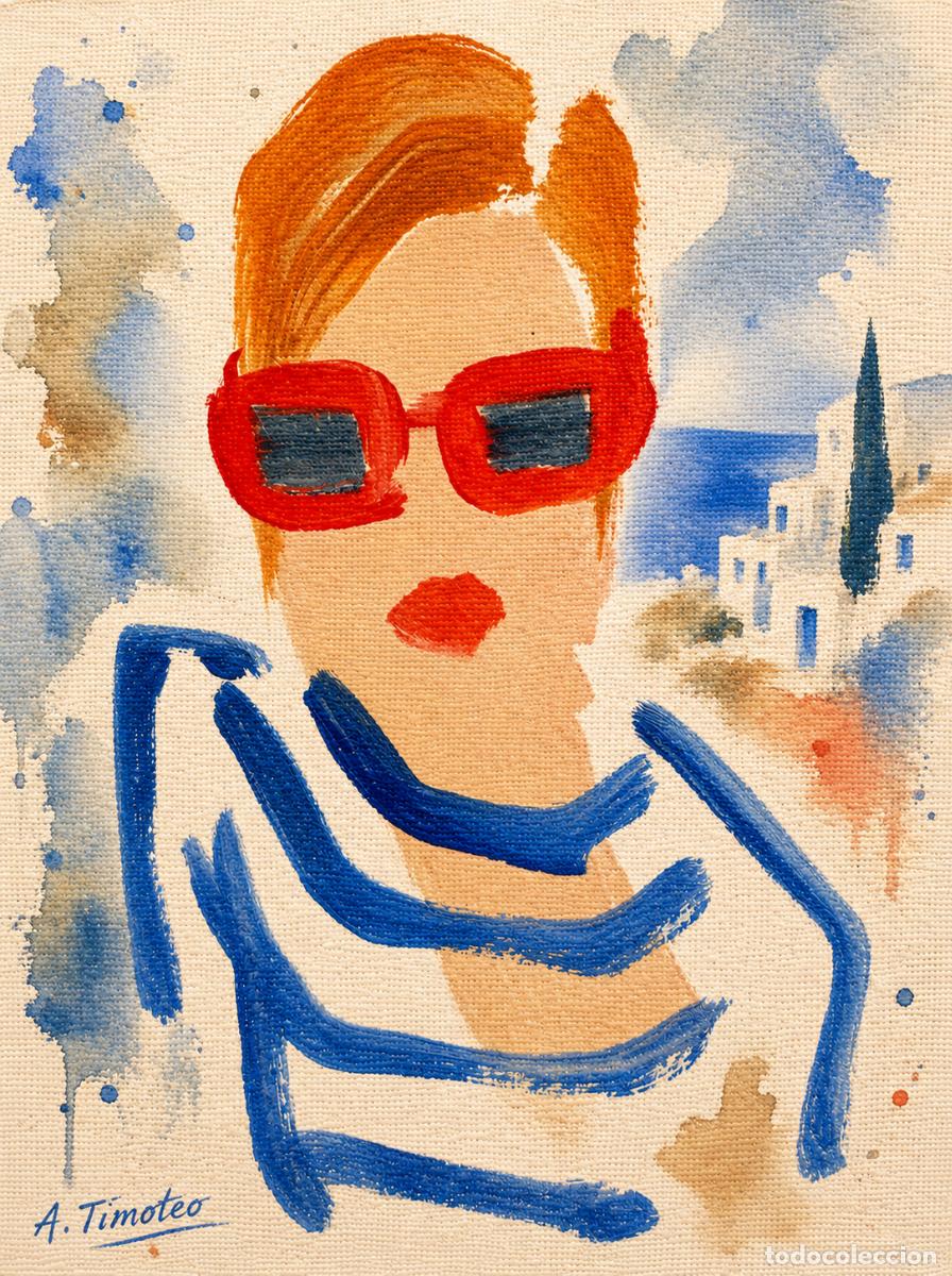 Arte: L&Aacute;MINA de LIENZO ORIGINAL, DIBUJO, ACUARELA,CUADRO.- AZUL Y ROJO..H211..30x42 cm.-280g/m2.