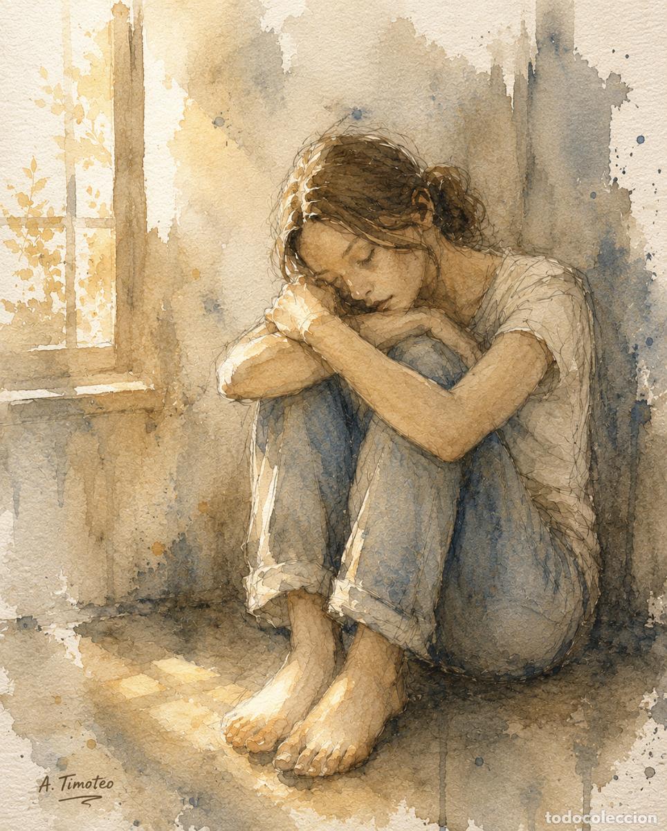 Arte: L&Aacute;MINA de LIENZO ORIGINAL, DIBUJO, ACUARELA,CUADRO.- SILENCIO INTERIOR..H212..30x42 cm.-280g/m2.