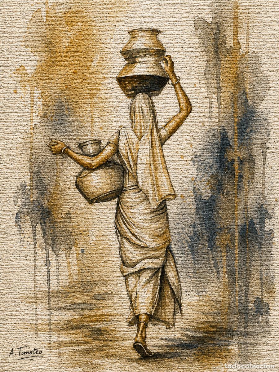 Arte: L&Aacute;MINA de LIENZO ORIGINAL, DIBUJO, ACUARELA,CUADRO.- CARGAS QUE HABLAN..H216..30x42 cm.-280g/m2.