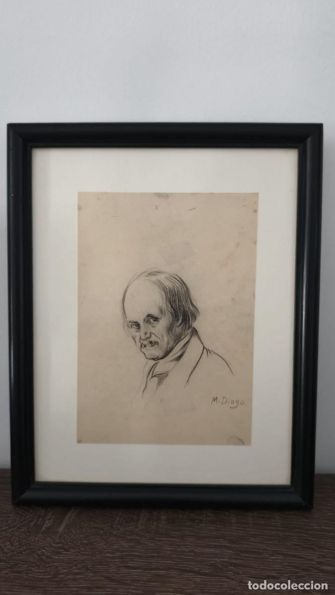 Arte: Pareja de dibujos originales firmados M. Diago. Retratos sobre papel. Manuel Diago Benlloch. Valenci
