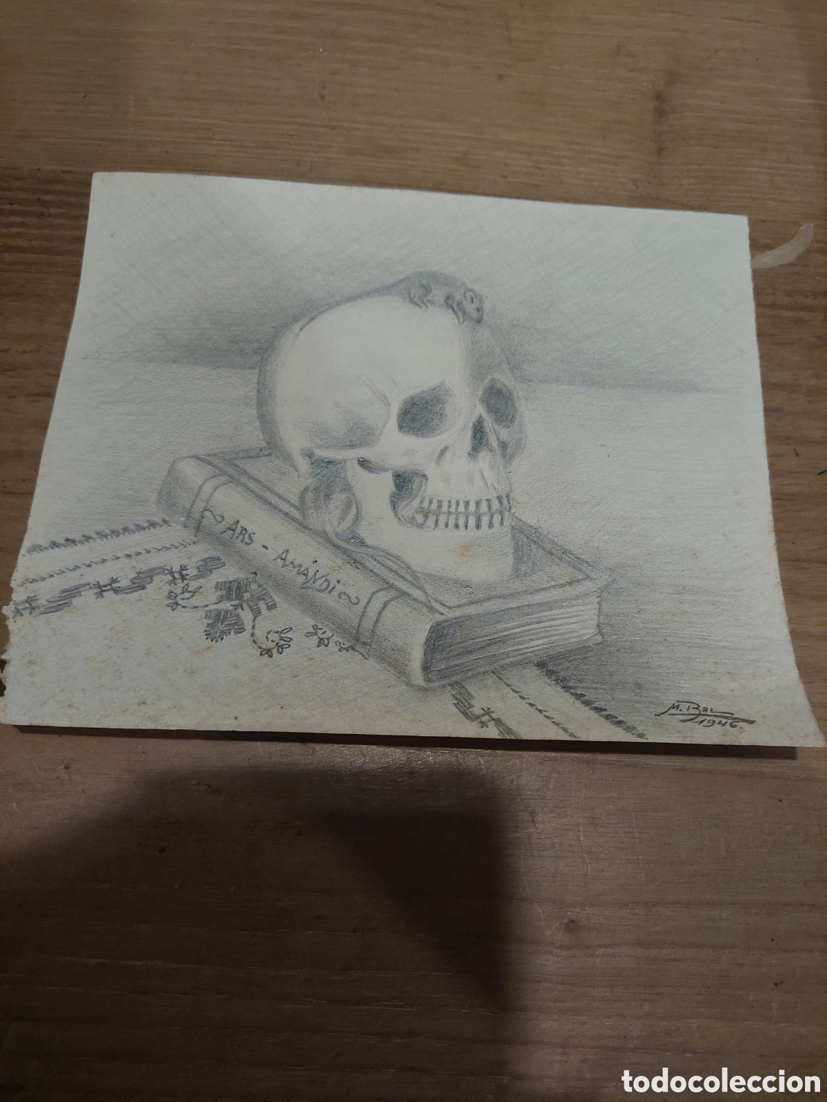 Arte: DIBUJO CALAVERA MERCEDES BAL 1946 LUGO