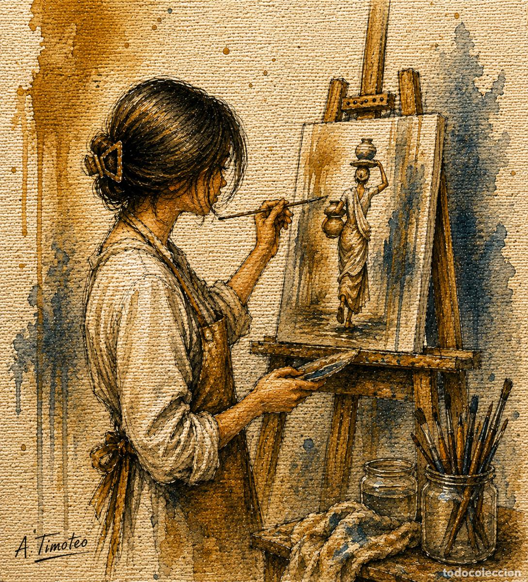 Arte: L&Aacute;MINA de LIENZO ORIGINAL, DIBUJO, ACUARELA,CUADRO.- LA INSPIRACI&Oacute;N HECHA ..H220..30x42 cm.-280g/m2.
