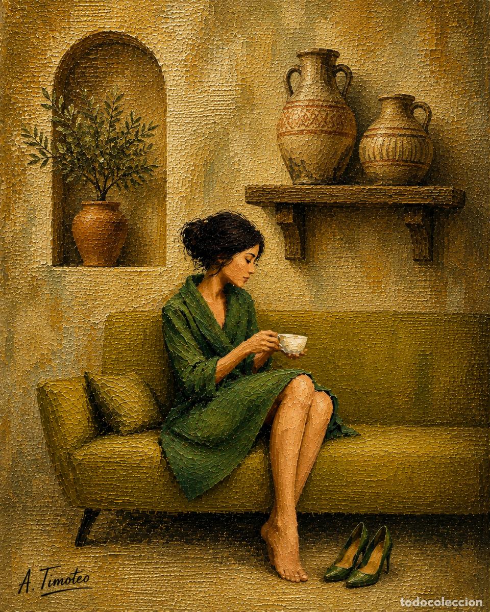 Arte: L&Aacute;MINA de LIENZO ORIGINAL, DIBUJO, ACUARELA,CUADRO.- MOMENTOS DE CALMA ..H222..30x42 cm.-280g/m2.