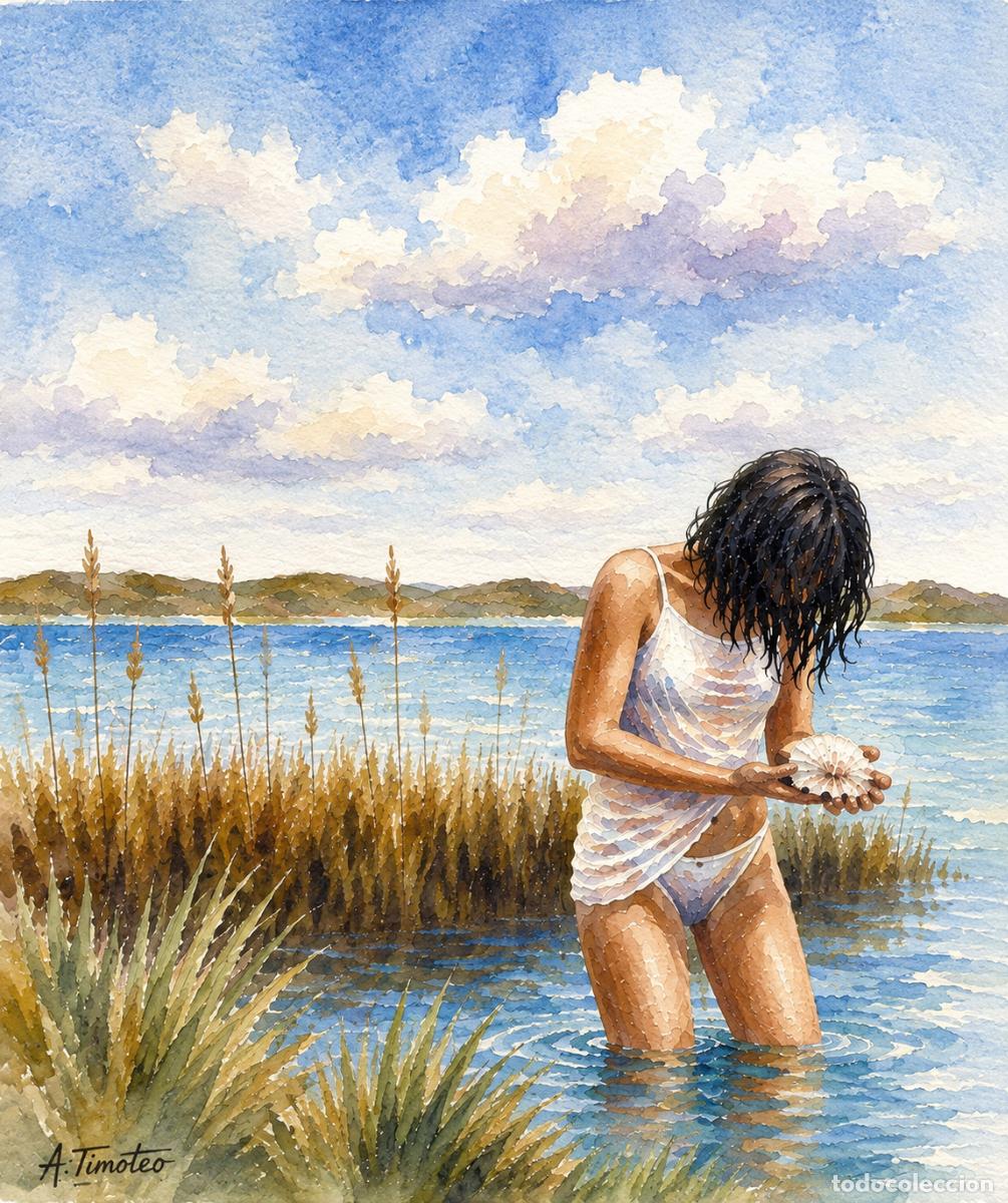Arte: L&Aacute;MINA de LIENZO ORIGINAL, DIBUJO, ACUARELA,CUADRO.- LA PUREZA DEL AGUA ..H223..30x42 cm.-280g/m2.