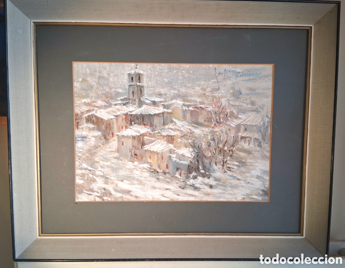 Arte: SANTIAGO RODR&Iacute;GUEZ GARC&Iacute;A (BARCA, SORIA 1913-2016) &rdquo;PUEBLO NEVADO&rdquo; PASTEL SOBRE PAPEL (30.5 x 44)