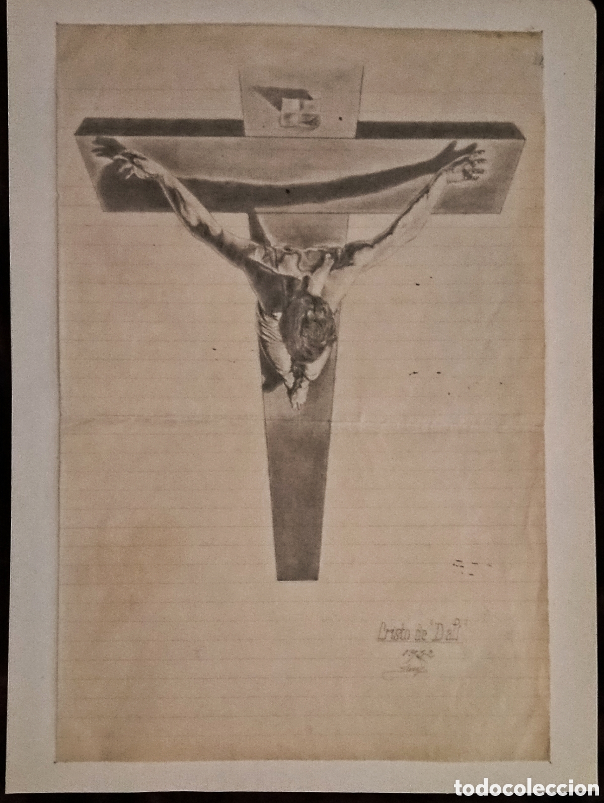 Arte: DIBUJO a L&Aacute;PIZ / *CRISTO DE DAL&Iacute;* (Copia obra de DAL&Iacute;). FDO.: HUMBERTO PUEYO (Zaragoza). A&ntilde;o 1952