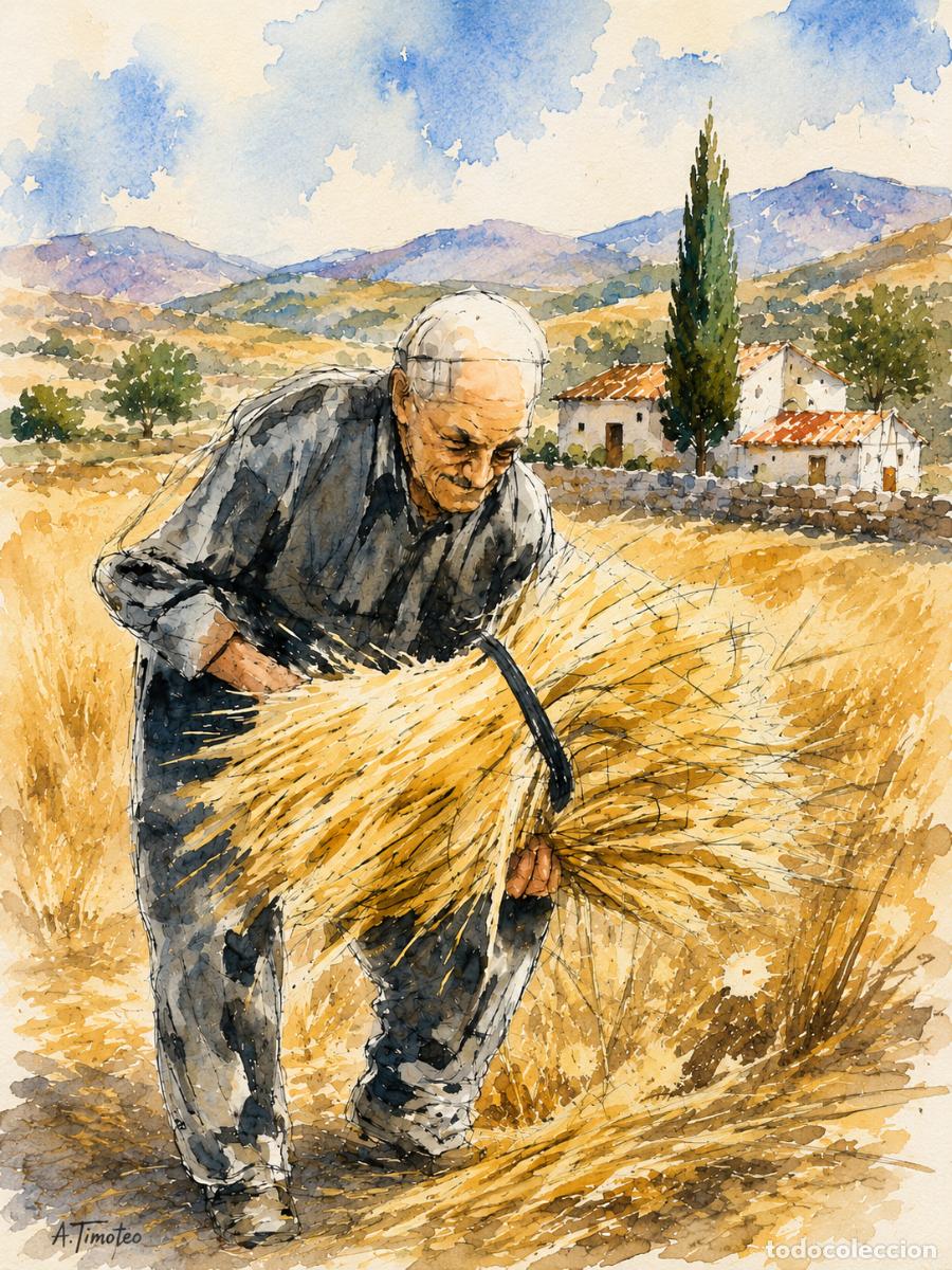 Arte: L&Aacute;MINA de LIENZO ORIGINAL, DIBUJO, ACUARELA,CUADRO.- EL ESFUERZO SILENCIOS..H233..30x42 cm.-280g/m2.
