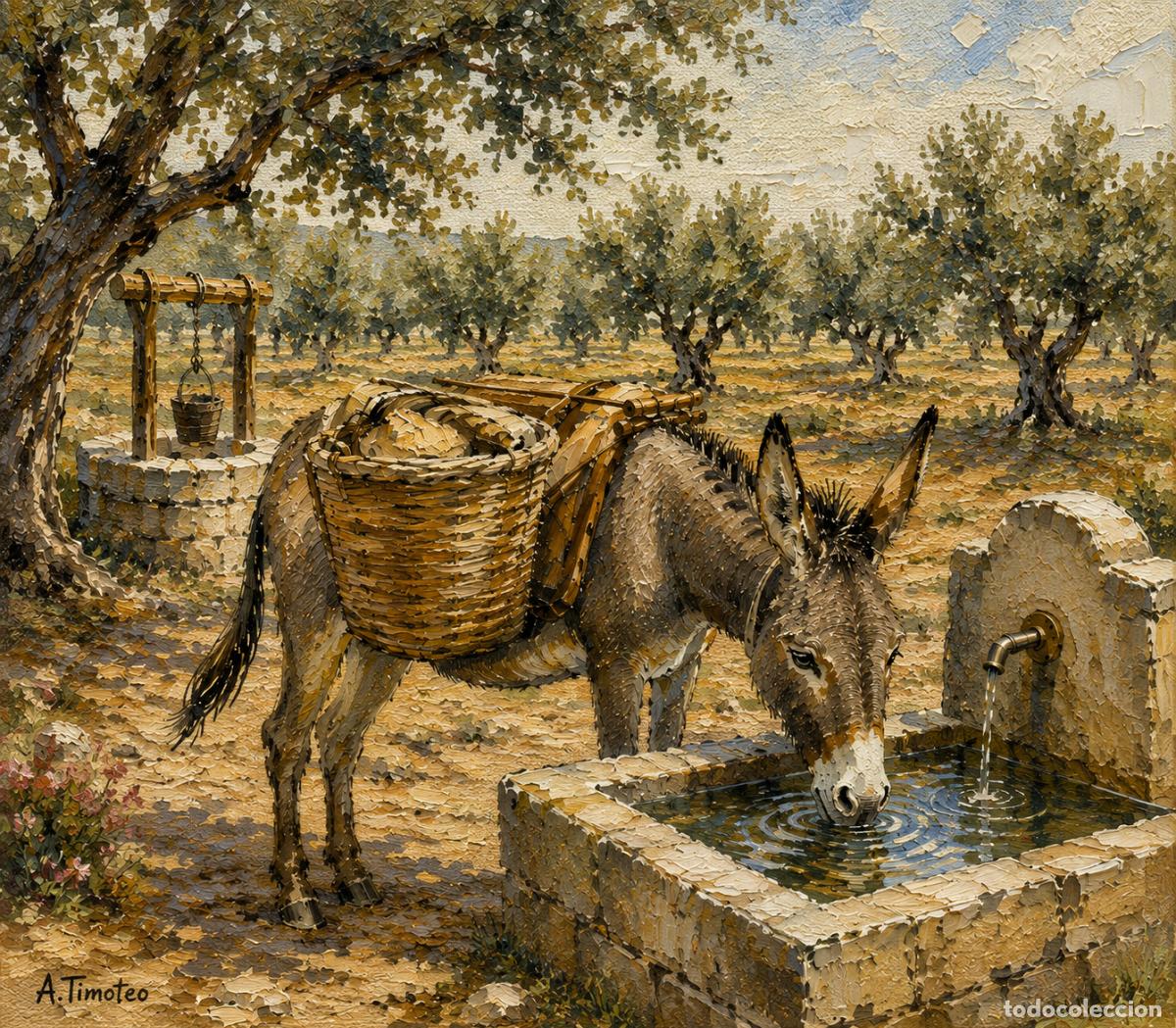 Arte: L&Aacute;MINA de LIENZO ORIGINAL, DIBUJO, ACUARELA,CUADRO.- EL DESCANSO DEL BURR ..H243..30x42 cm.-280g/m2.